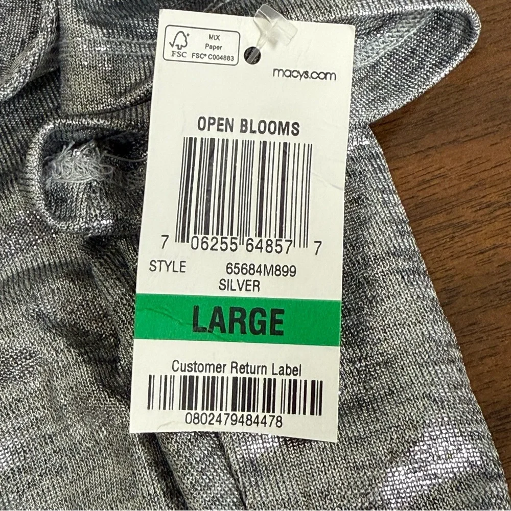 NWT INC Silver Metallic V-Neck Short Sleeve Top Shimmer Stretchy Large - Picture 7 of 9